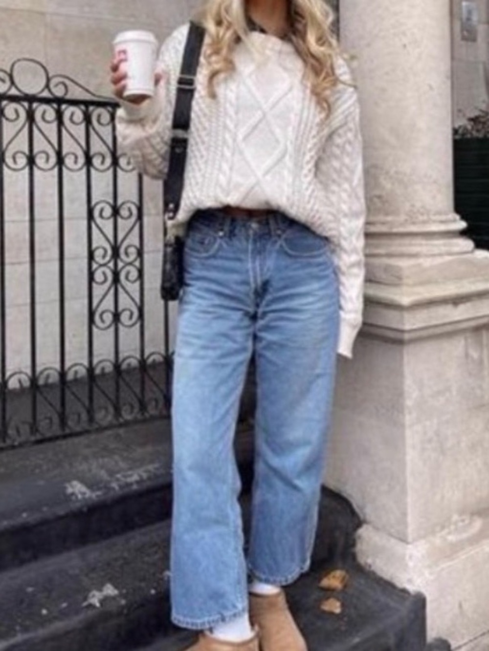 Alfrie Eden Cream Cableknit Fisherman Sweater Womens Retro 90s Rory Gilmore L